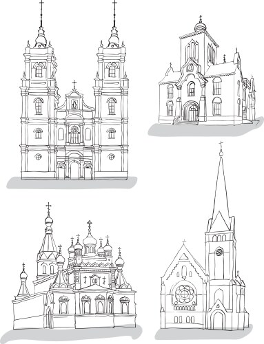 Church Sketches - Architectural Drawings Vector Image