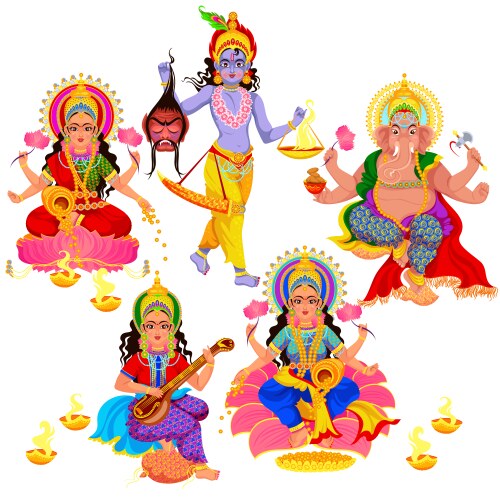 Diwali Gods & Goddesses - Hindu Holiday Set Vector Image