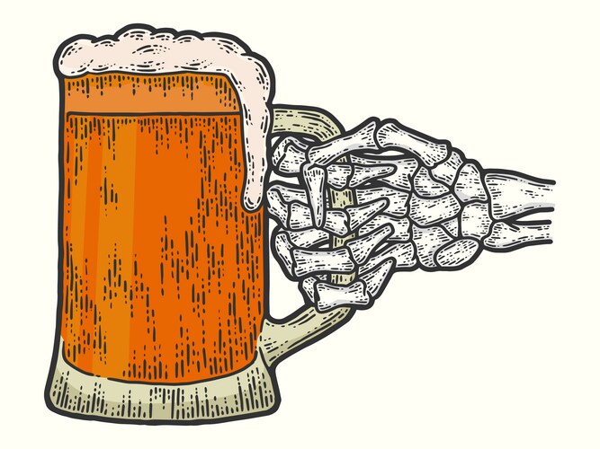 Skeleton Holding Beer Mug - Sketch Vector Image