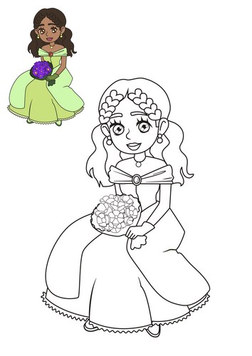 Chibi Princess Coloring Page Vector Image