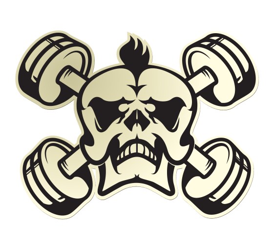 Skull emblem with dumbbells Vector Image