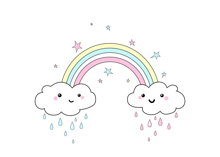 Cute rainbow with clouds ans stars kawaii style Vector Image