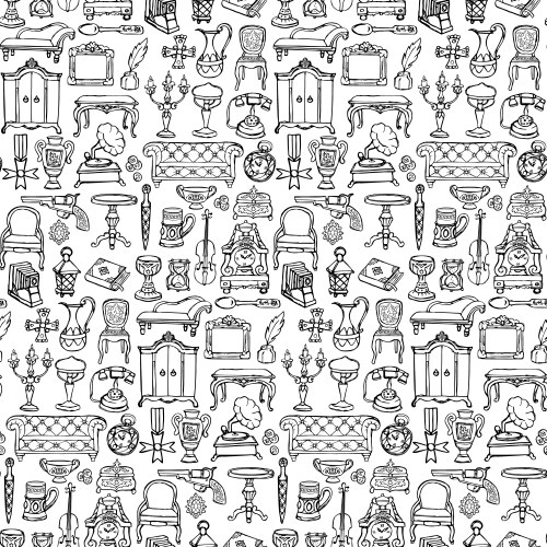 Antiques doodle seamless pattern vector image