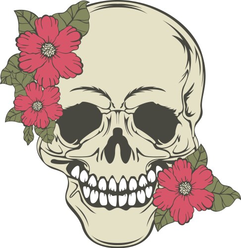 Floral Skull with Red Flowers Vector Image