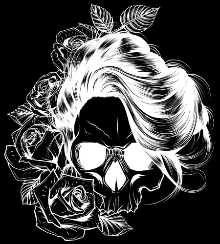 White silhouette of woman skull with roses Vector Image