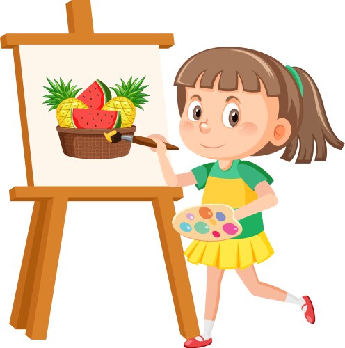 Cute girl painting on canvas Vector Image