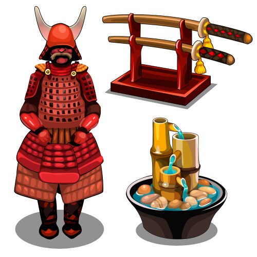 Samurai katana on stand and decorative fountain Vector Image