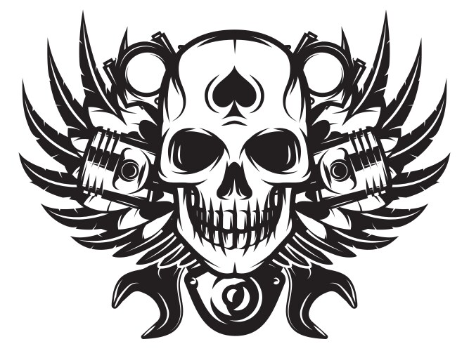 Monochrome image on motorcycle theme with skull Vector Image
