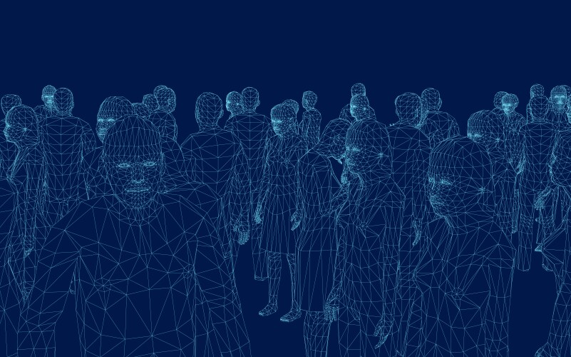 A crowd of people wireframe made blue lines Vector Image