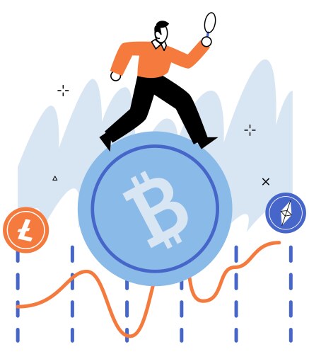 Bitcoin trader man running on chart and graph vector image
