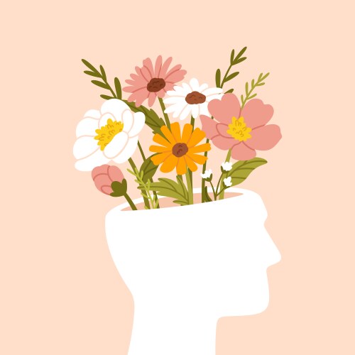 Mental Wellness: Floral Head Vector Image