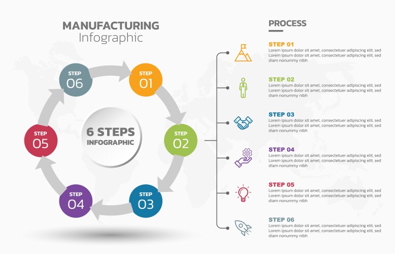 Visual data presentation cycle diagram with 6 vector image