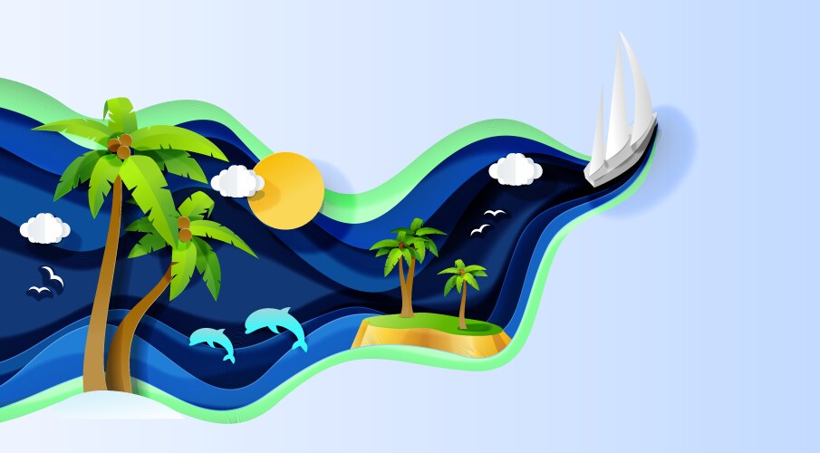 Yacht cruise paper cut style Vector Image