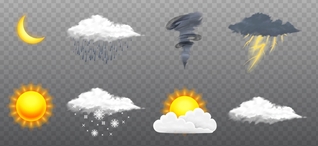 modern realistic weather icons set meteorology vector image