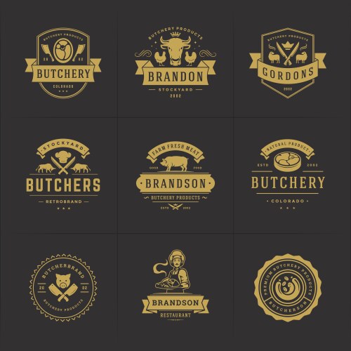 Butcher shop logos set good vector image