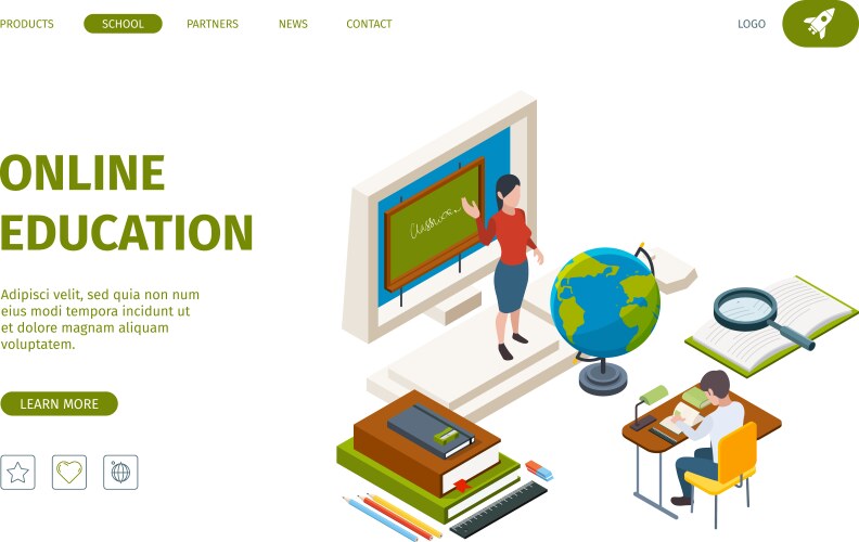 Online education landing knowledge learning vector image