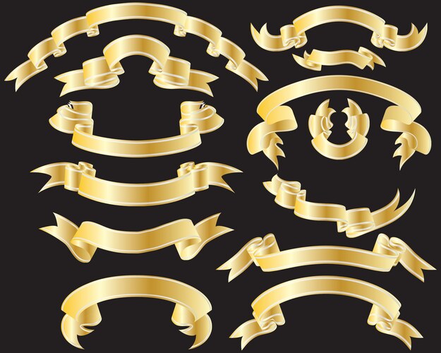 Collection of gold ribbon design elements – Free Vector | VectorStock