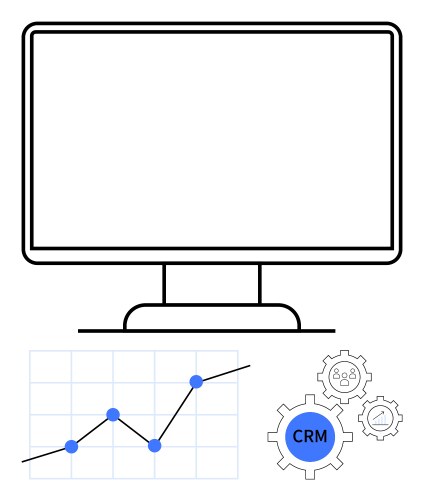 Crm process with line graph displayed on computer vector image