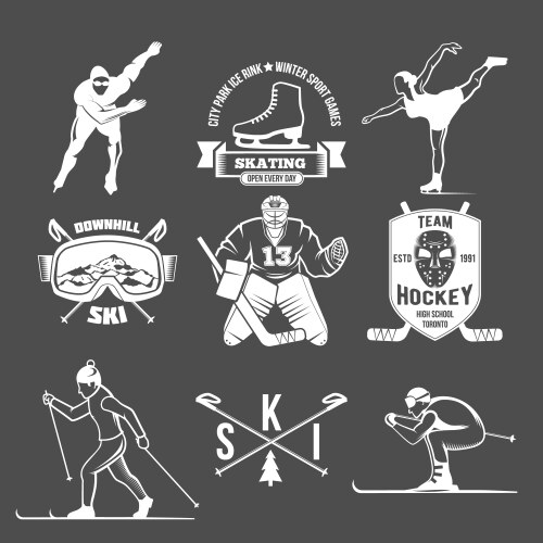 Winter Sports Badge Set - Retro Style Vector Image