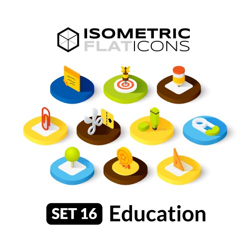 Isometric flat icons set 16 vector image