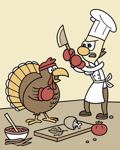 Turkey vs Chef Thanksgiving Battle Vector Image