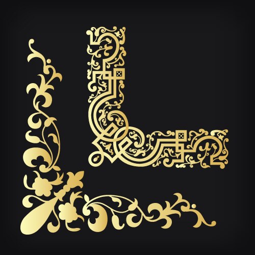 Gold vintage design elements corners and borders Vector Image