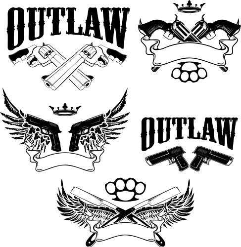 Set of outlaw t-shirt print design templates guns Vector Image