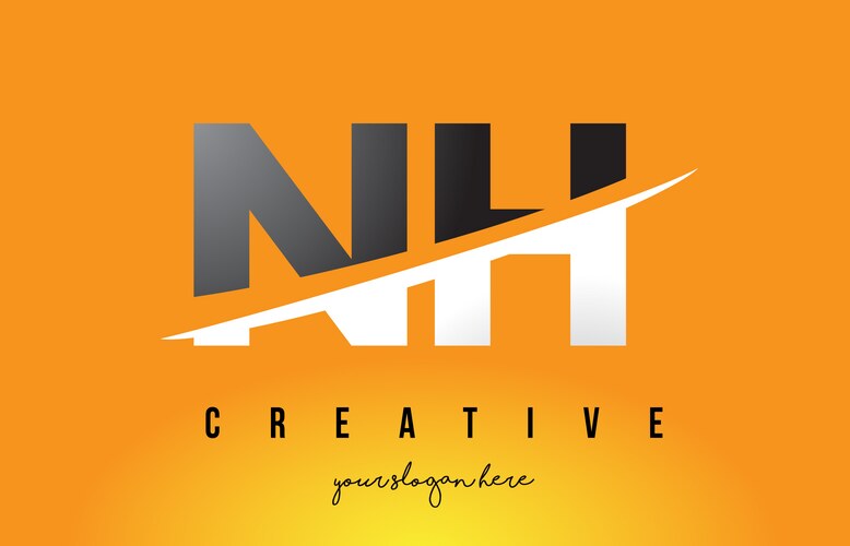 NH Letter Logo with Yellow Swoosh Vector Image
