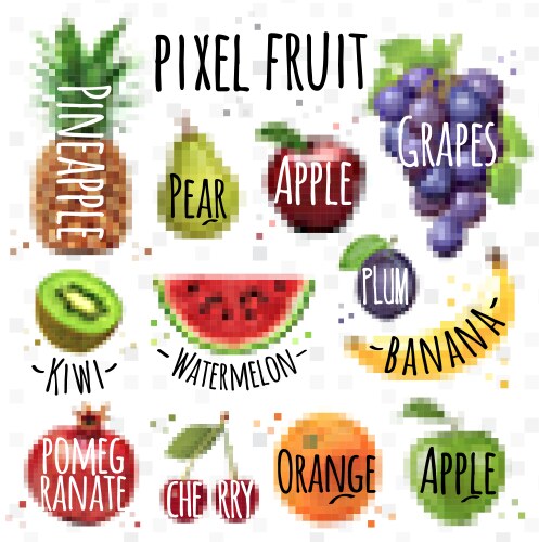 Pixel Fruit Collection Vector Image
