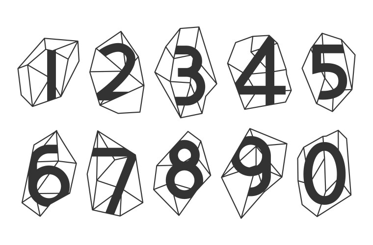 Crystal line numbers set monochrome Vector Image