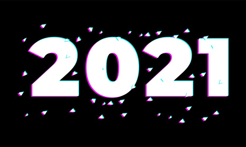 2021 logo happy new year with glitch effect vector image