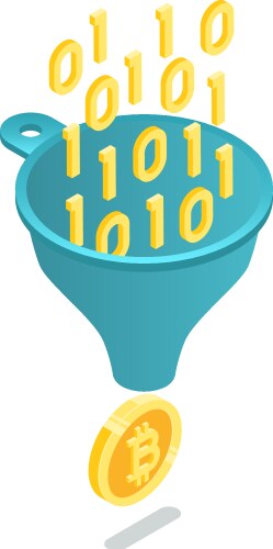 Binary code is being processed through a funnel vector image