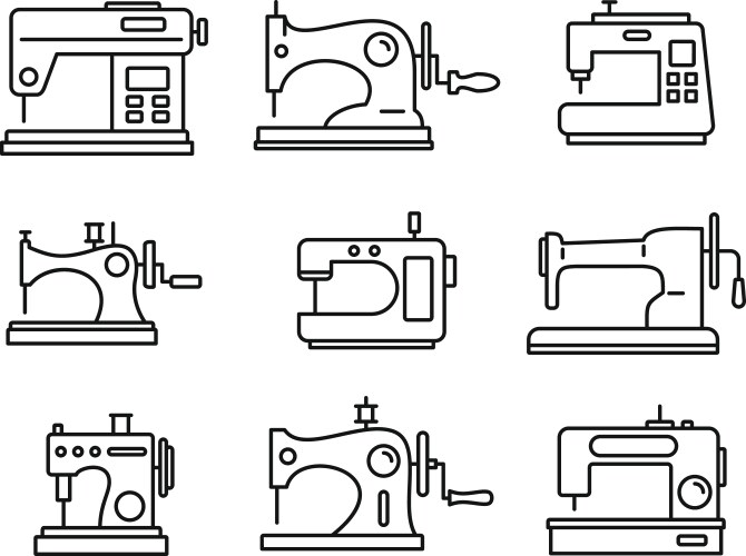 fabric sew machine icon set outline style vector image