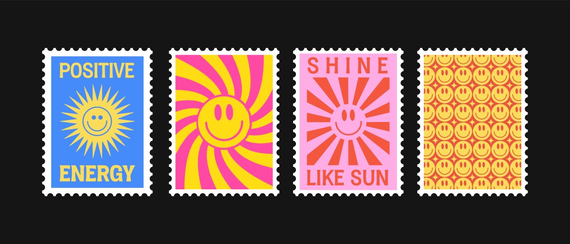 Positive energy and sun shine retro postage vector image