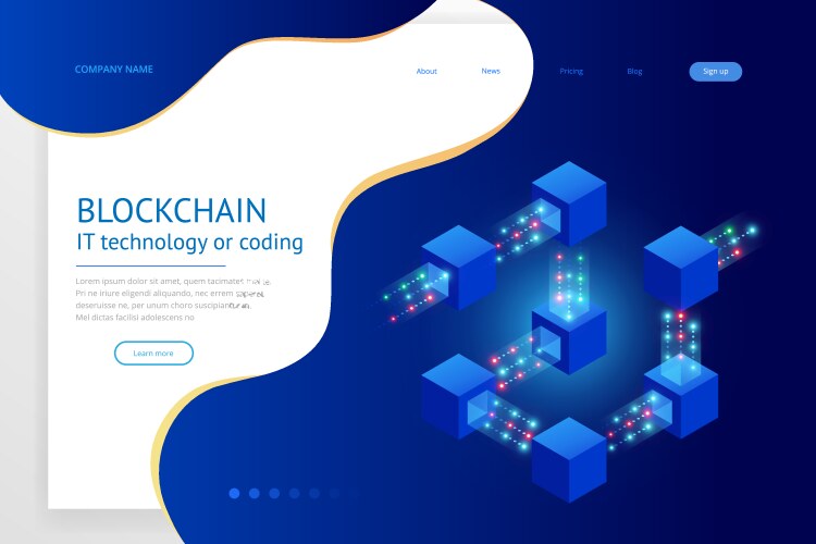 isometric concept of quantum computers blockchain vector