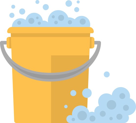 plastic bucket with soap foam cleaning color vector