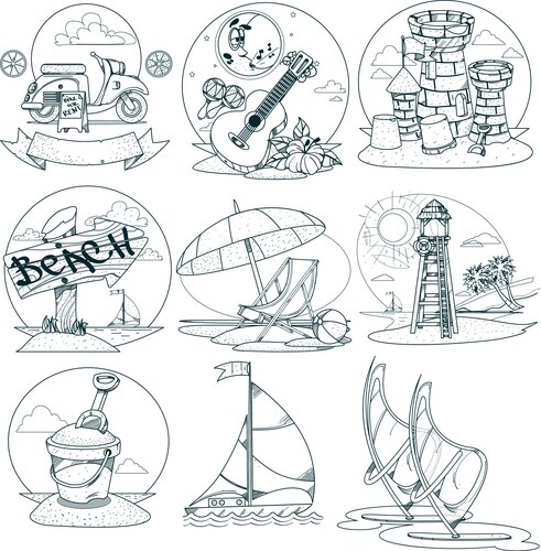 Summer Outline Drawings Collection Vector Image
