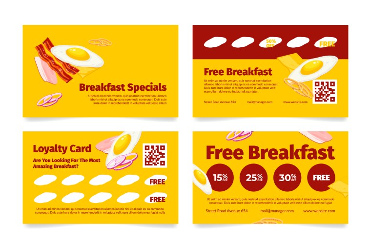 free breakfast promo card with stickers collection vector image