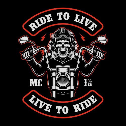 Biker patch with skull on a motorcycle Vector Image