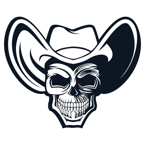 Skull Cowboy Hat - Black & White Vector Image