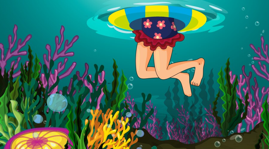 Underwater scene with various coral reef vector image