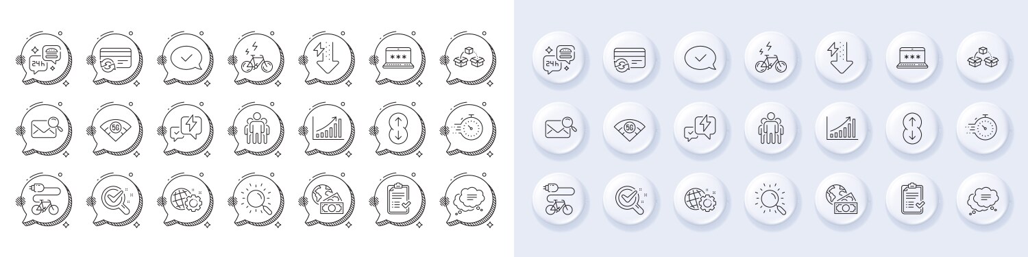 Timer graph chart and laptop password line icons vector image