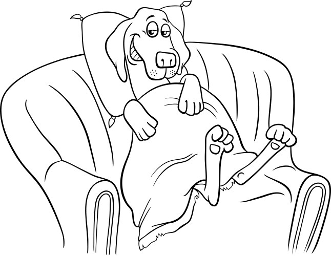 Cartoon dog character resting on a sofa coloring Vector Image