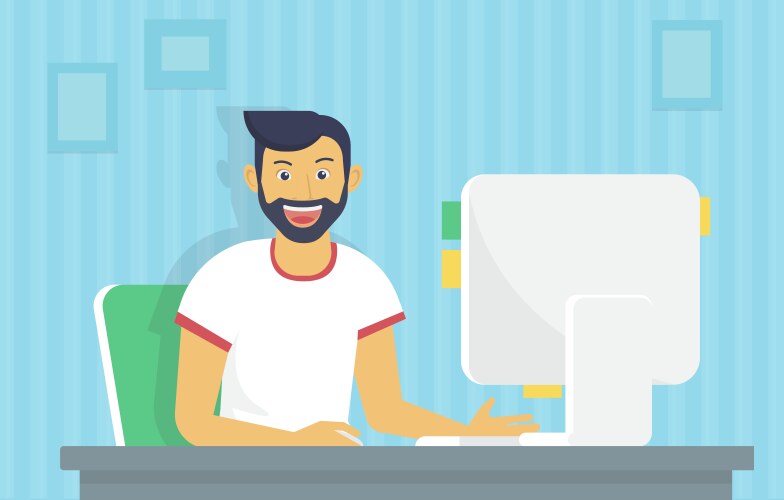 Man Using Computer at Desk vector image