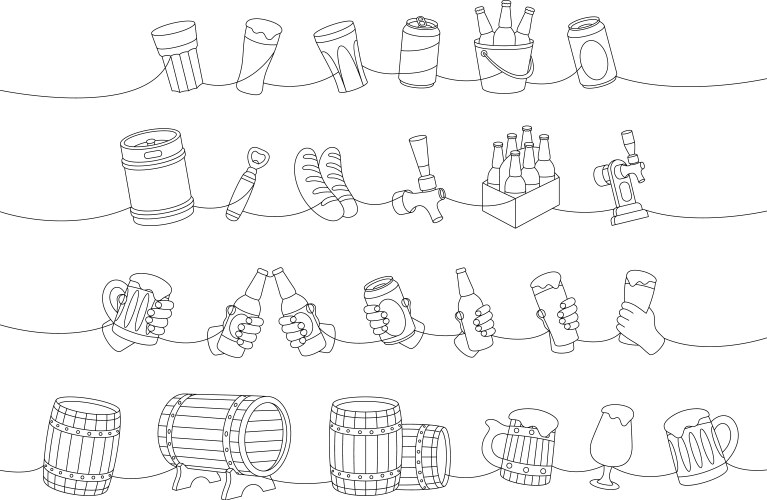 beer pub one line continuous drawing barrels vector image