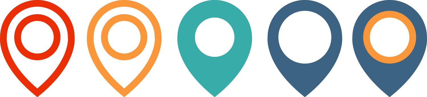Displaying five map location pointers in various vektorbild
