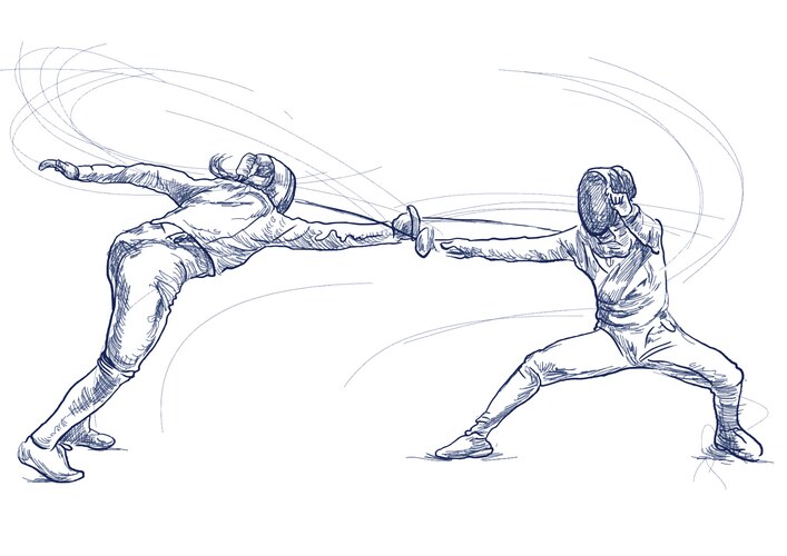 Fencing Duel - Hand Drawn Sketch Vector Image