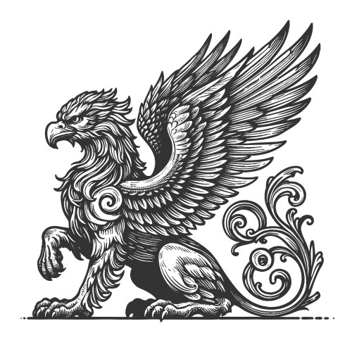 Heraldic griffin engraving Vector Image
