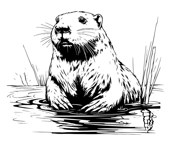 Beaver Face - Scratchboard Art Vector Image