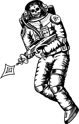 Soaring spaceman skeleton with space weapons Vector Image